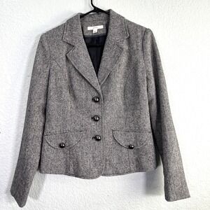 Merona Blazer Women M Gray Tweed Wool Blend 3-Button Tailored Classic Academia